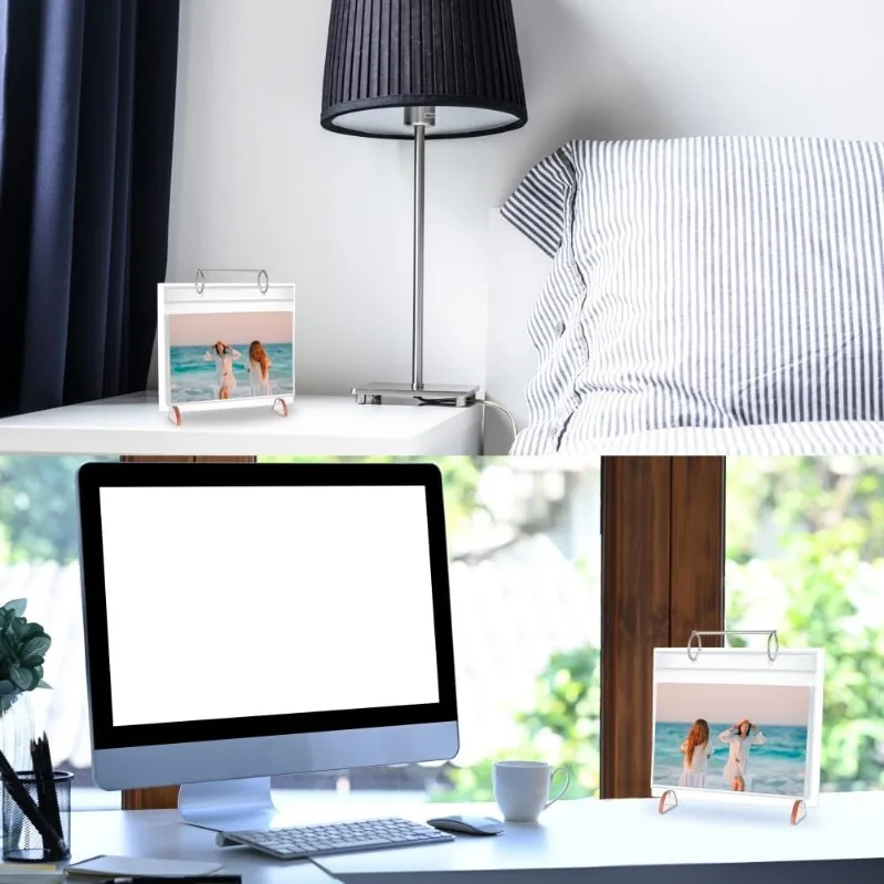 1Set Desktop Photo Album Wood Tabletop Flip Calendar Style Photo Frame Stand Up Scrapbook Album Photo Frame 24 Photo Display 5