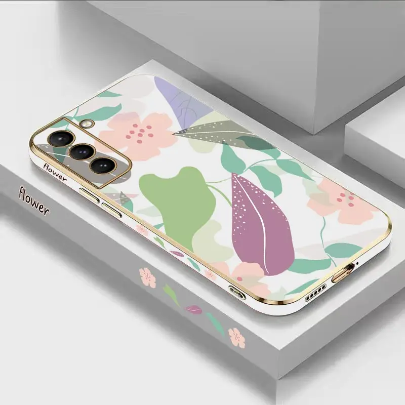 Custodia Per Telefono Con Placcatura Di Lusso Con Foglie Colorate Per Samsung Galaxy S22 S22Ultra S21Fe S22Plus S23Ultra S23 S24 S24Plus S20 S21Fe Cov