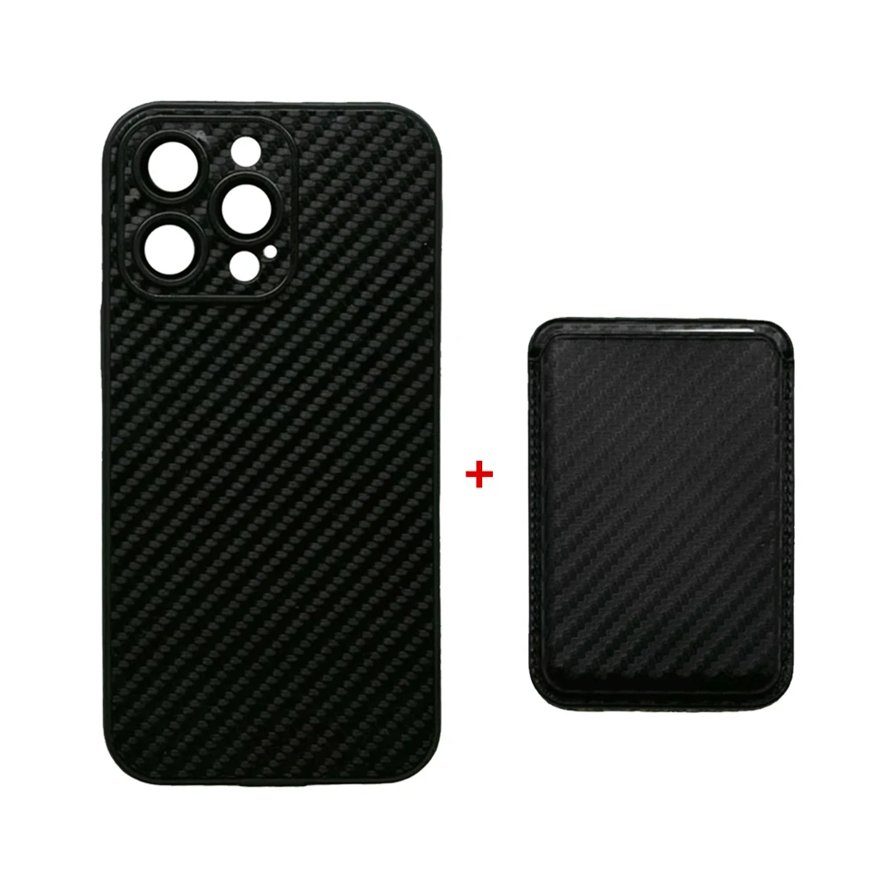 

Leather Carbon Fiber Mag Safe Phone Case for Iphone 15 15Pro 15Promax With Magnetic Wallet Lens Protection Tempered Film Shell