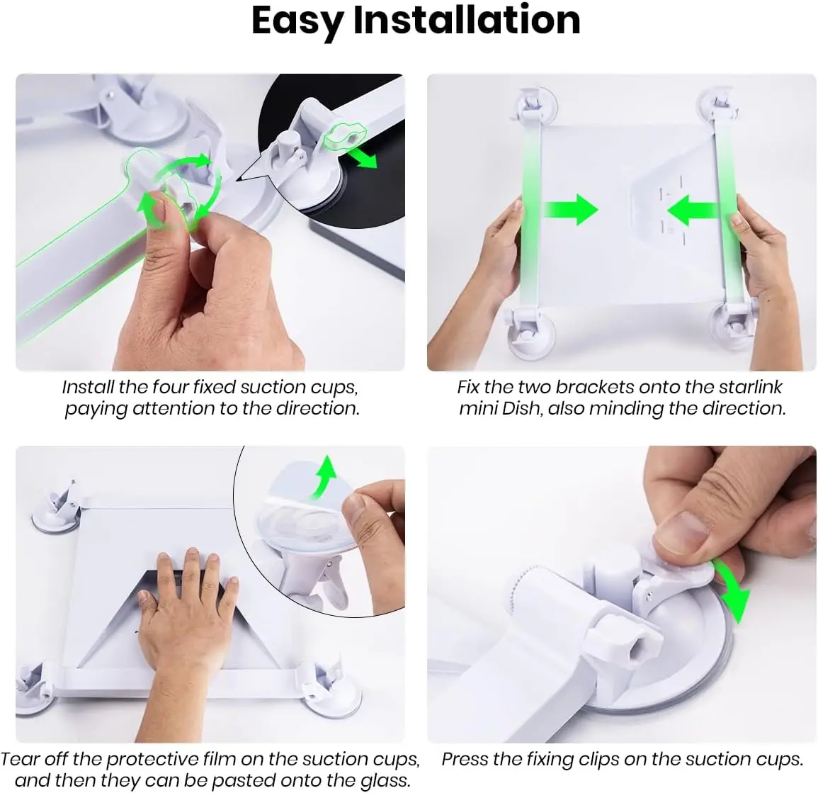 스타링크 미니 마운트용 흡착컵 4개와 브래킷 2개, RV, 보트, 유리 지붕용 차량 선루프 흡착 마운팅 브래킷