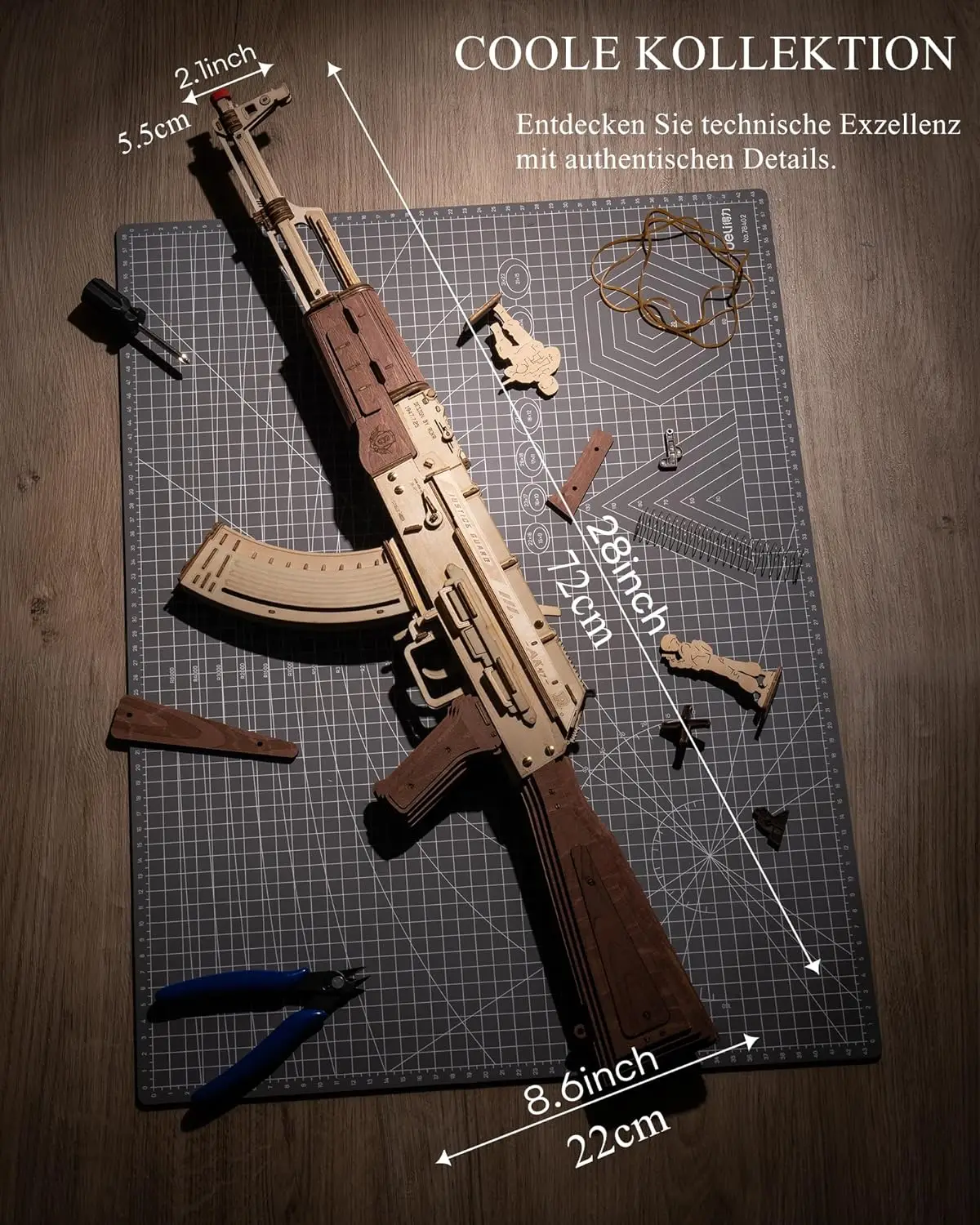 Robotime Rokr Automatic Rifle AK-47 Gun Blocks Model Buliding Kit 3D Wooden Puzzle Wooden Kits with Rubber Bands for Adults - Image 6