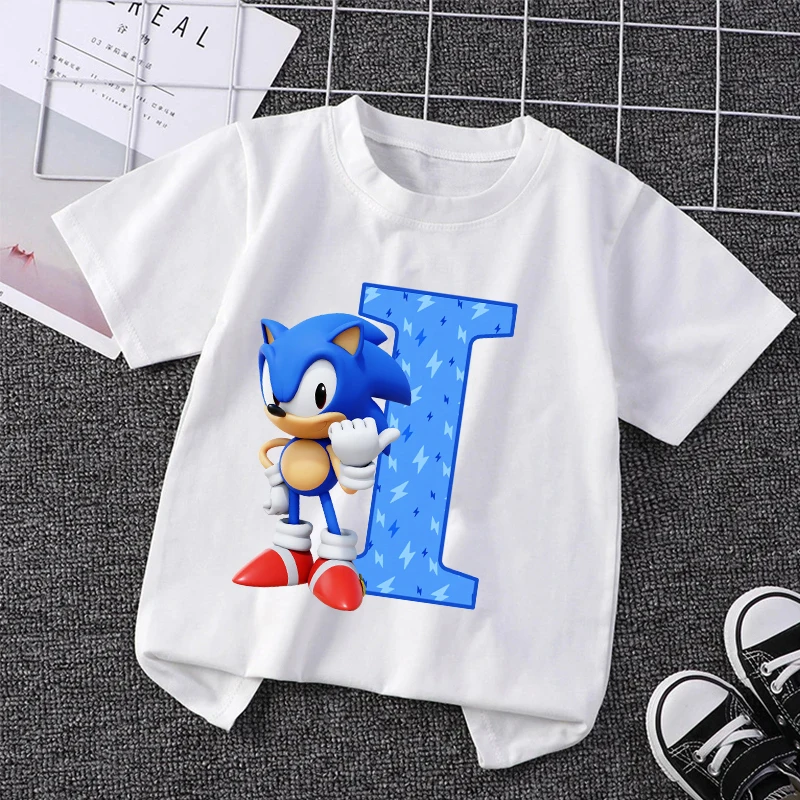 thumbnail image 1 of Nuevas camisetas de Sonics para niños, camisetas gráficas con letras en inglés de dibujos animados, lindas camisetas casuales de manga corta para niños, ropa para niños 2024, 1 of 5