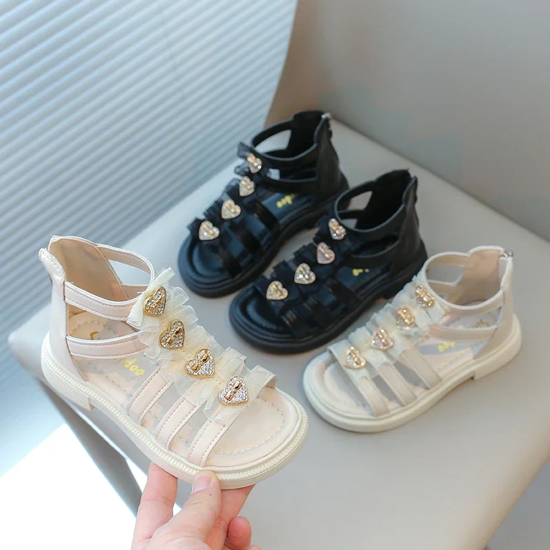Girls Summer Sandals Medium Big Kids Gladiator Heart Buckle
