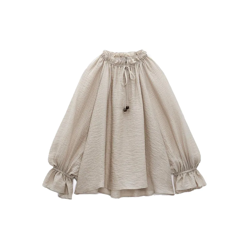 

Zach AiIsa new women's all-match fashion fungus stand-up collar long-sleeved bow layered decoration holiday wind shirt top