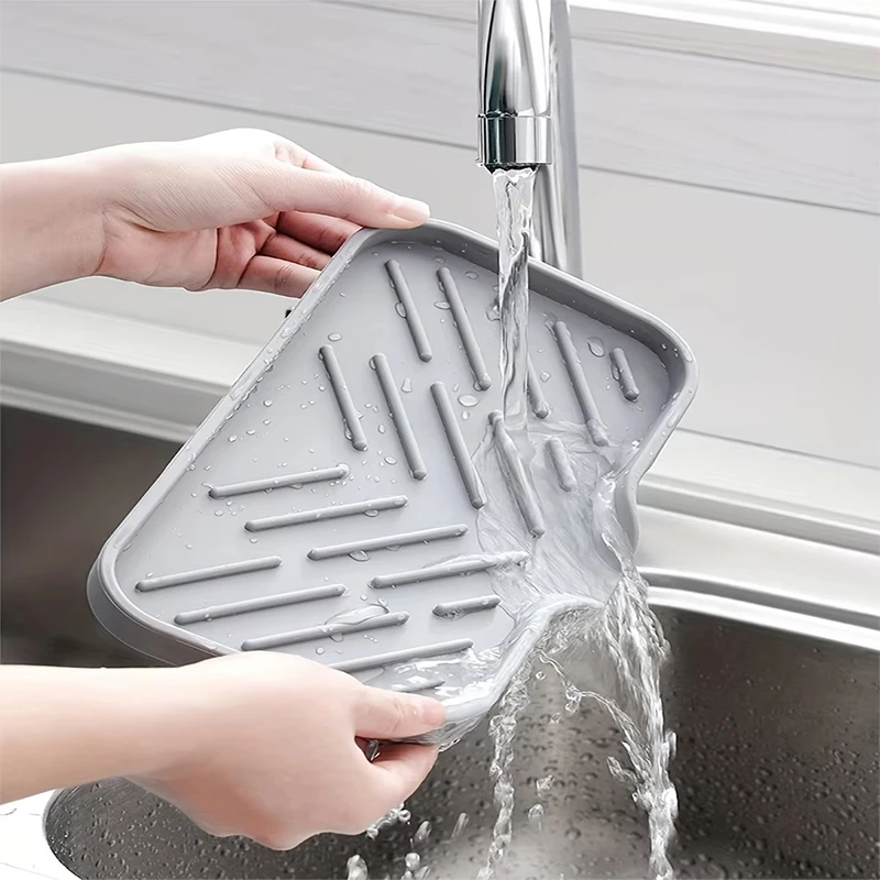 1/2pcs Kitchen Sink Silicone Tray With Drain Soap Sponge Storage Holder Countertop Sink Scrubber Brush Soap Storage Rack 2