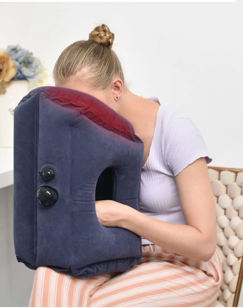 Flocking Sleeping Pillow Inflatable Pillow Waist Cushion Travel Abroad Portable Long Distance Aircraft Lunch Rest Pillow 6