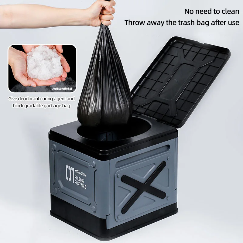 Portable Toilet Outdoor Toilet Portable Outdoor Camping Folding Toilet Strong Bearing Reusable Trash Can for Tour Emergency Self-driving Travel