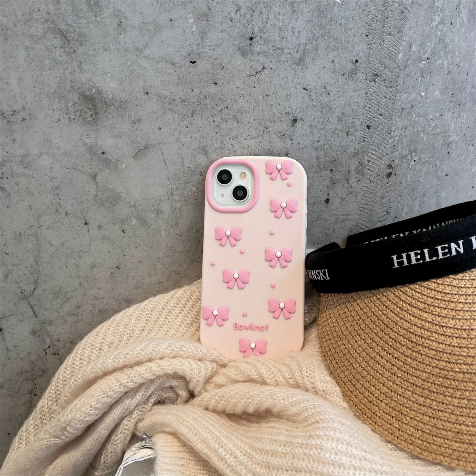 Cute Cartoon Pink Pearl Bow Shockproof Silicone Phone Case - Soft and Luxurious Protection