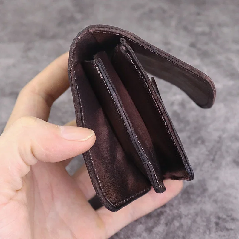 100% Original Leather Coin Purse Vintage Men\'s Mini Flap Coin Wallet Brand Cow Leather Women and Men Purses Money Change Pocket