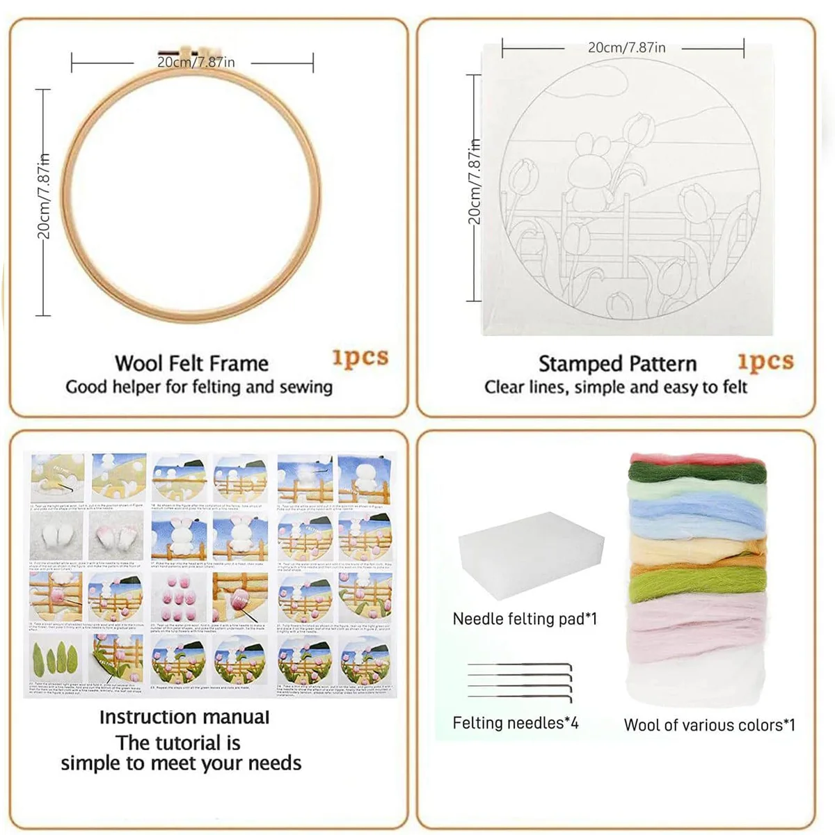 Needle Felting Painting Kit RUOPOTY Wool Felting Painting Kit With Frame Rabbit And Flowers Diy Felt Package for Home Decoration Crafts