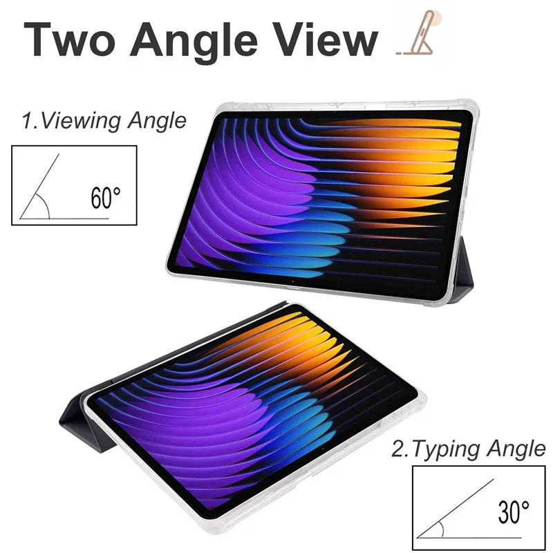 Premium Tri-Fold Leather Smart Case with Pencil Holder & Transparent Stand Cover