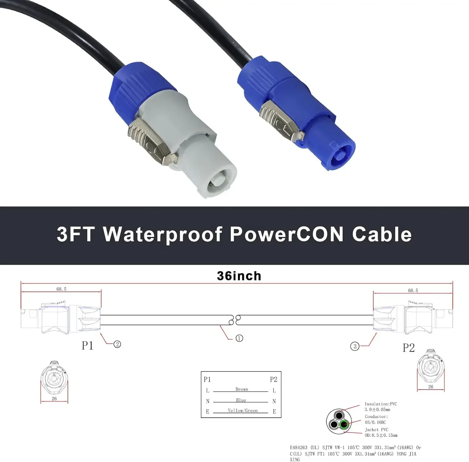 NAC3FCA NAC3MPA NAC3FCB Male Plug 20A Power Plug Power Socket Adapter 3Pin Powercon XLR Connector for Stage Light LED Screen
