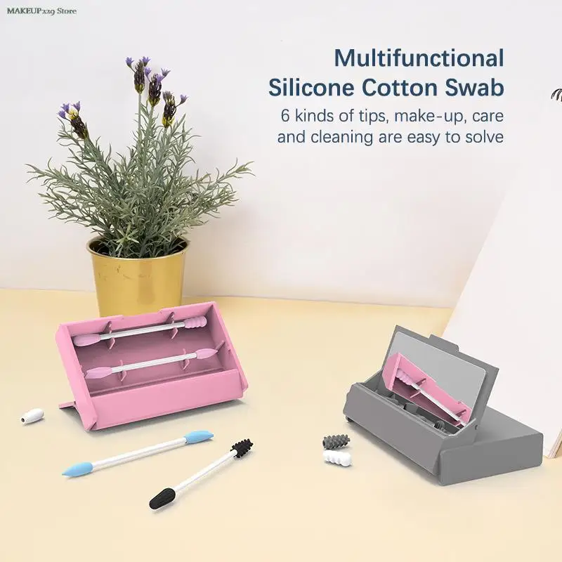 

1Set Reusable Cotton Swab Ear Cleaning Cosmetic Silicone Buds Swabs Sticks Soft Flexible Make Up Tools Kit