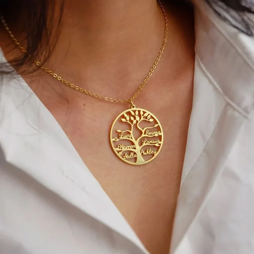 

Custom 1-9 Names Stainless Steel Family Tree Pendant Necklace Women's Tree of Life Necklace Family Nameplate Jewelry Fine Gifts