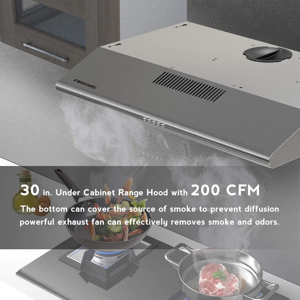 Under Cabinet Range Hood 30 inch with Ducted/Ductless Convertible,Kitchen Hoods Over Stove Vent, LED Light, 3 Speed Exhaust