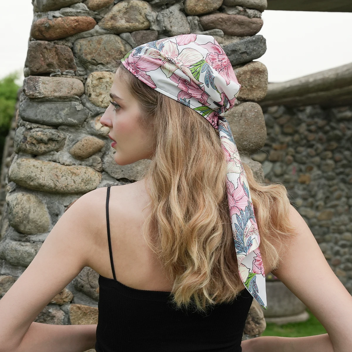 Single-Layer Ribbon Turban Hat Bandana Black Cashew Flower Anti-Slip Strip Turban Hat Long Streamer Hair Care Bonnet Nightcap