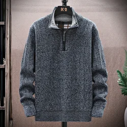 2023 New Autumn Winter Men's Fleece Thicker Sweater Half Zipper Turtleneck Warm Pullover Quality Male Slim Knitted Wool Sweaters