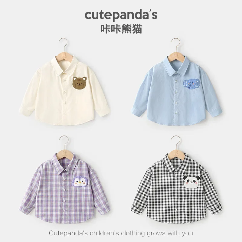 Casual Long Sleeve Shirt for Boys And Girls Spring Autumn Children's Clothing Panda Design Kids' Top Comfortable Soft Fabric