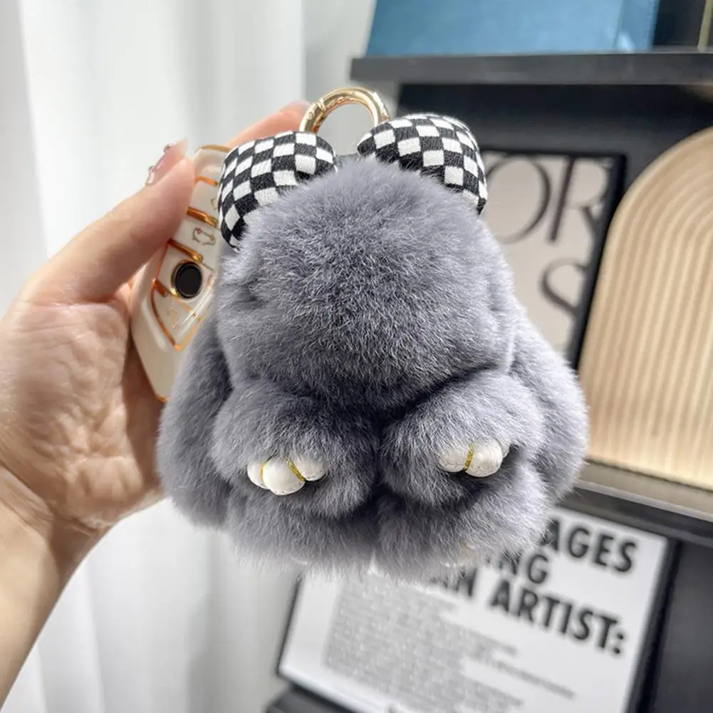 어린이용 푹신한 인조 모피 토끼 키체인, 사랑스러운 봉제 토끼 인형, DIY 핸드백, 배낭 장식