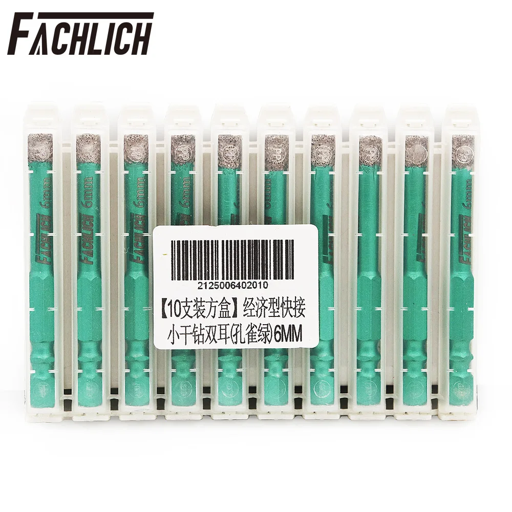 FACHLICH 10pcs/box 6mm Hex Shank Dry Drilling Bits Vacuum Brazed Granite Marble Tile Hand Tools Mini Diamond Drill Saw Core Bits