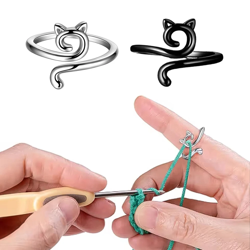 Adjustable Crochet Hook Tension 2pcs Cute Cat Loop Beginner Knitting Hook Loop Weaver Thread Loop Sewing Tool