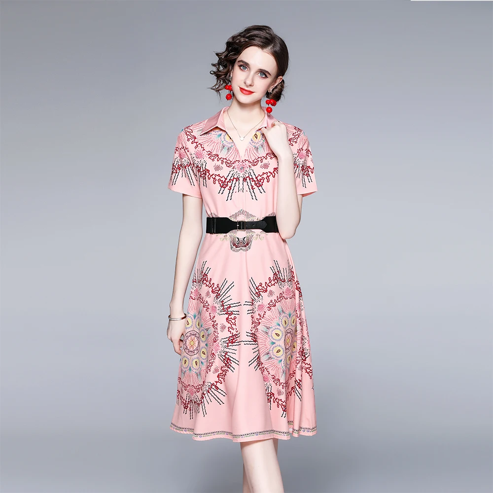 2022 Summer New Shirt Dresses Digital Position Print Elegant Vintage