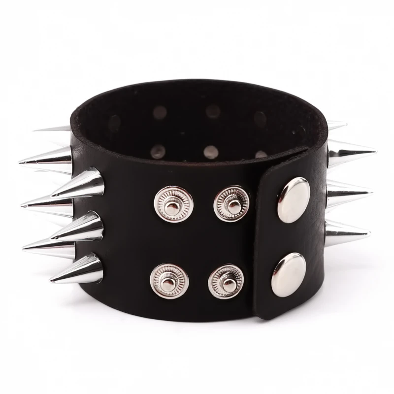 Bracelet Jewelry Three Row Cuspidal Spikes Rivet Stud Wide Cuff Leather Punk Gothic Rock Unisex Bangle Bracelet Men Jewelry