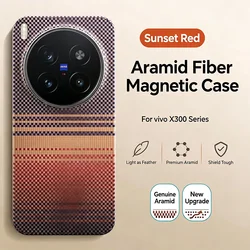 HANNUO Magnetic Shockproof Carbon Fiber Phone Case with Kevlar Pattern for Vivo X300 (Red)