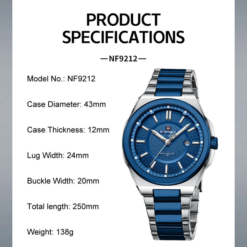 Naviforce Orignal Brand Mens Fashion Business Calendar Wristwatch Male Waterproof Steel Band Clock Men's Watch Relogio Masculino, Alina Gadgets