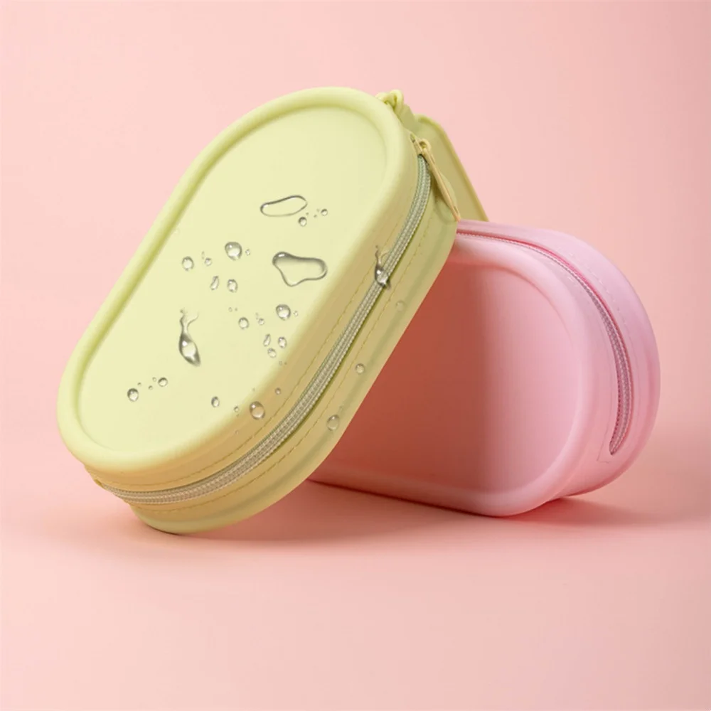 Round Silicone Storage Bag Portable Cosmetics Toiletries Bag Waterproof Zipper Earphone Holder Wallet Macaron Color Coin Purse