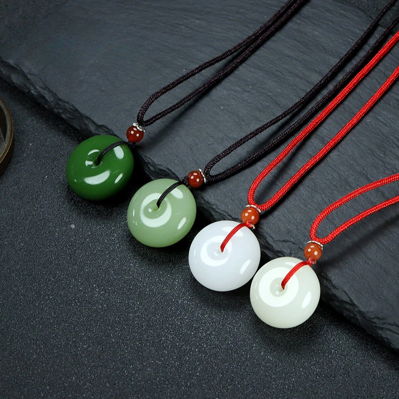 Natural Multicolor Jade Doughnut Pendant Necklace Fashion Accessories Charm Jewellery Carved Amulet Gifts for Women Men Jade