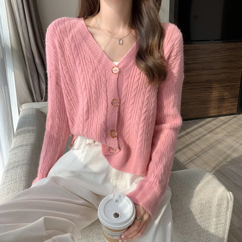 

Autumn and Winter New Style Korean Lazy Sweater Cardigan Temperament V-neck Western Style Long-sleeved Sweater Women