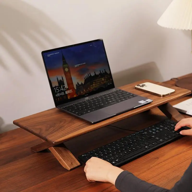 

Black Walnut Solid Wood Tabletop Monitor Laptop Computer Heighten Stand Office Home Tabletop Portable Storage Shelf