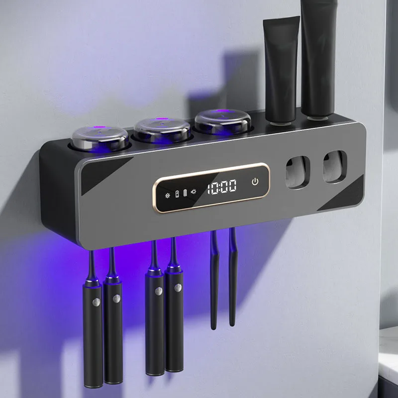 스마트 살균 칫솔 홀더 벽걸이형 UVC 살균 건조기 6개 칫솔 슬롯 LED 디스..