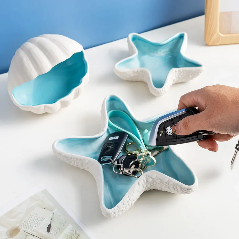 Modern Ceramic Conch Serie Jewelry Tray for Living Bedroom Home Decorative Necklace Earrings Storage Box Desktop Decoration Gift