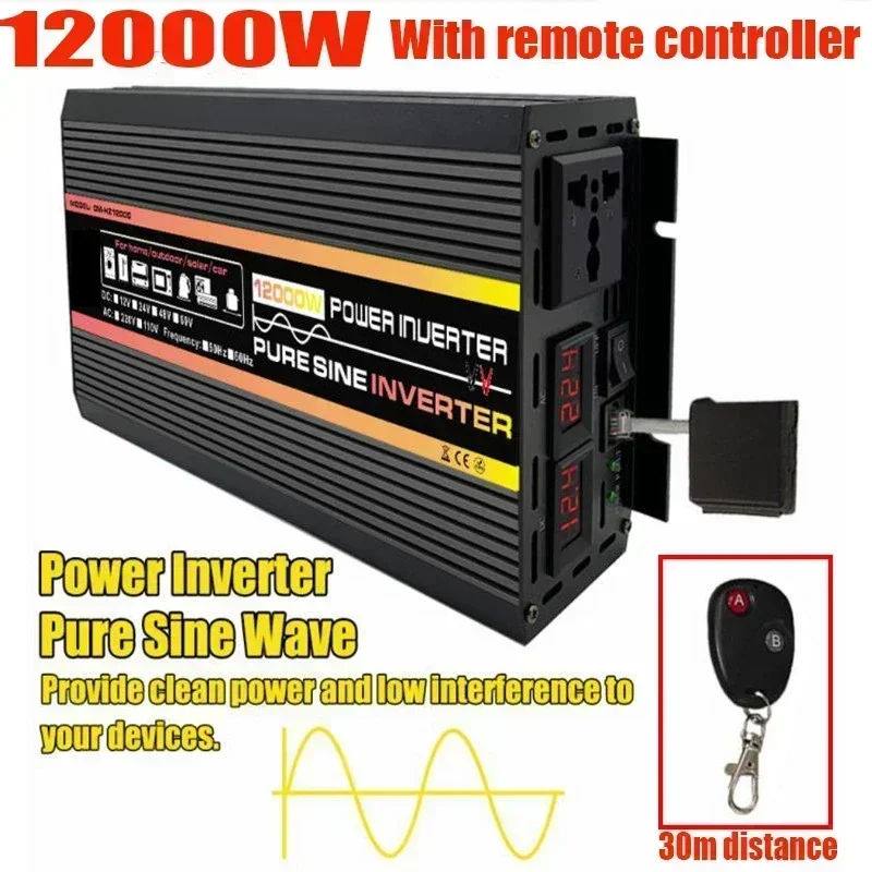 10000/12000 W 12/24V To 220V Pure Sine Wave Power Inverter Solar System/Solar Panel/Home/Outdoor/RV/Camping Wave Power Inverter