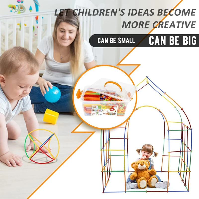 100pcs Straw Constructor Toys Straws and Connectors Building Blocks Stitching Inserted Tube Blocks Educational Toy for Kids