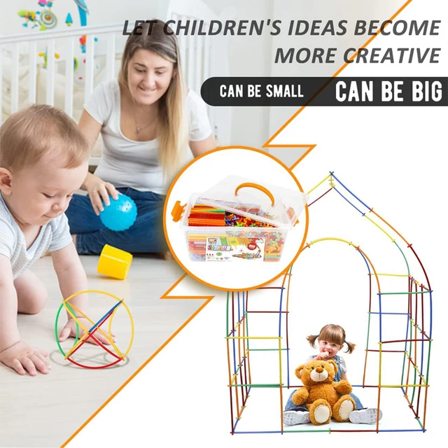 100pcs Straw Constructor Toys Straws and Connectors Building Blocks Stitching Inserted Tube Blocks Educational Toy for Kids 5