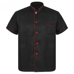 Mens Chef Shirt Uniform Coat Jacket Short Sleeve Restaurant Kitchen Bakery Stand Collar Button Down Cooking Tops with Pocket