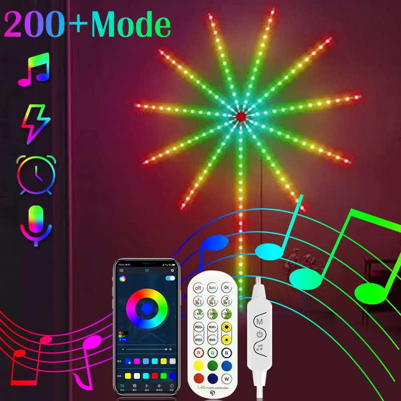 

RGB Firework Lights DIY Smart LED Light Strip Music Sync Control Neon Lights Atmosphere Strip Light Christmas Party Decoration