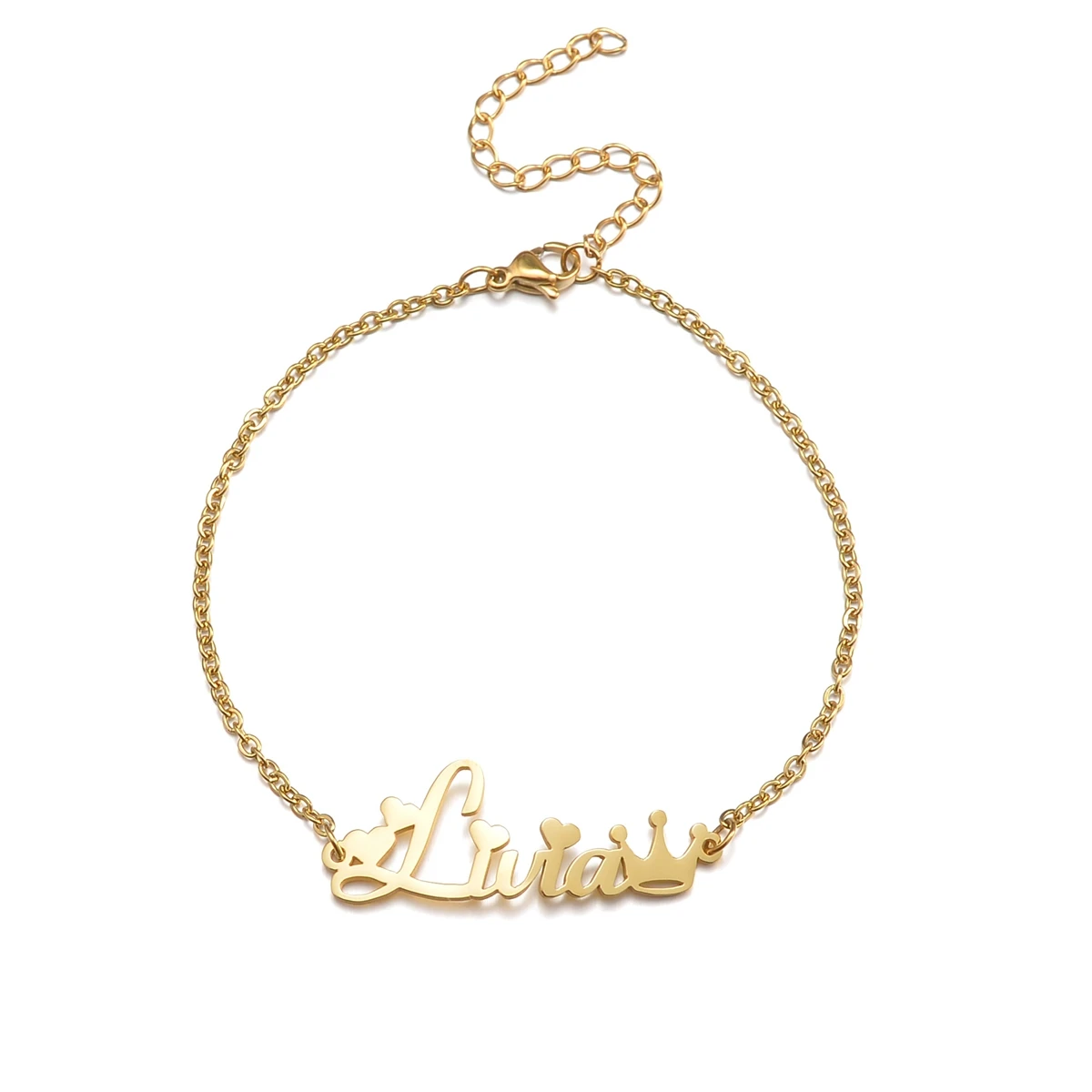 

Personalized Custom Bracelets Name Stainless Steel Heart Link Adjustable Handmade Crown For Girls Lover Birthday Gift Jewelry
