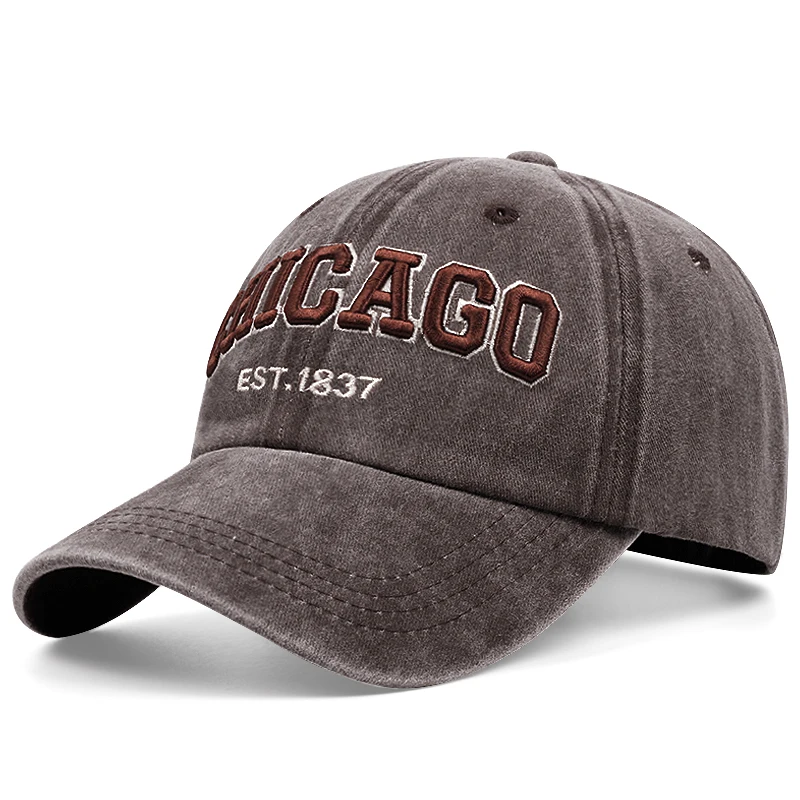 CHICAGO1837 Gestickte, wassergewaschene Baseballmütze, trendiger Street-Hip-Hop-Hut, Outdoor-Sonnenschutzhut, Sport- und Freizeithut, Unisex – Detail 4