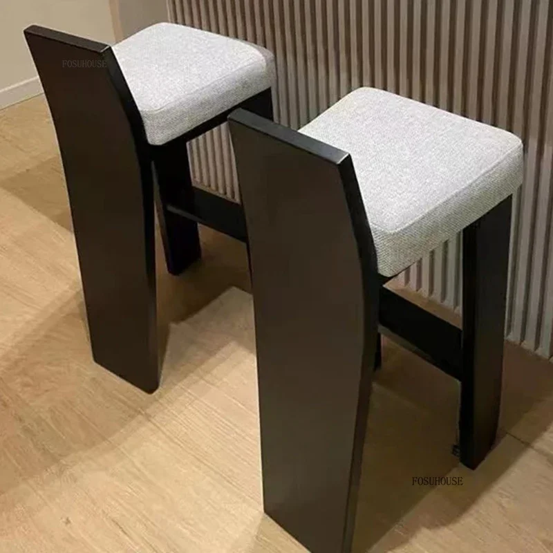 American Solid Wood Bar Chairs Nordic Island Table Dining Chair Home Bar Designer Backrest Stools Front Desk High Chair