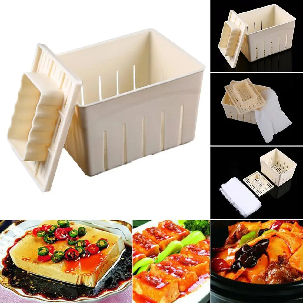 Hot DIY Plastic Tofu Press Mould Homemade Tofu Mold Soybean Curd Making Mold With Cheese Cloth Kitchen Cooking Tool Set