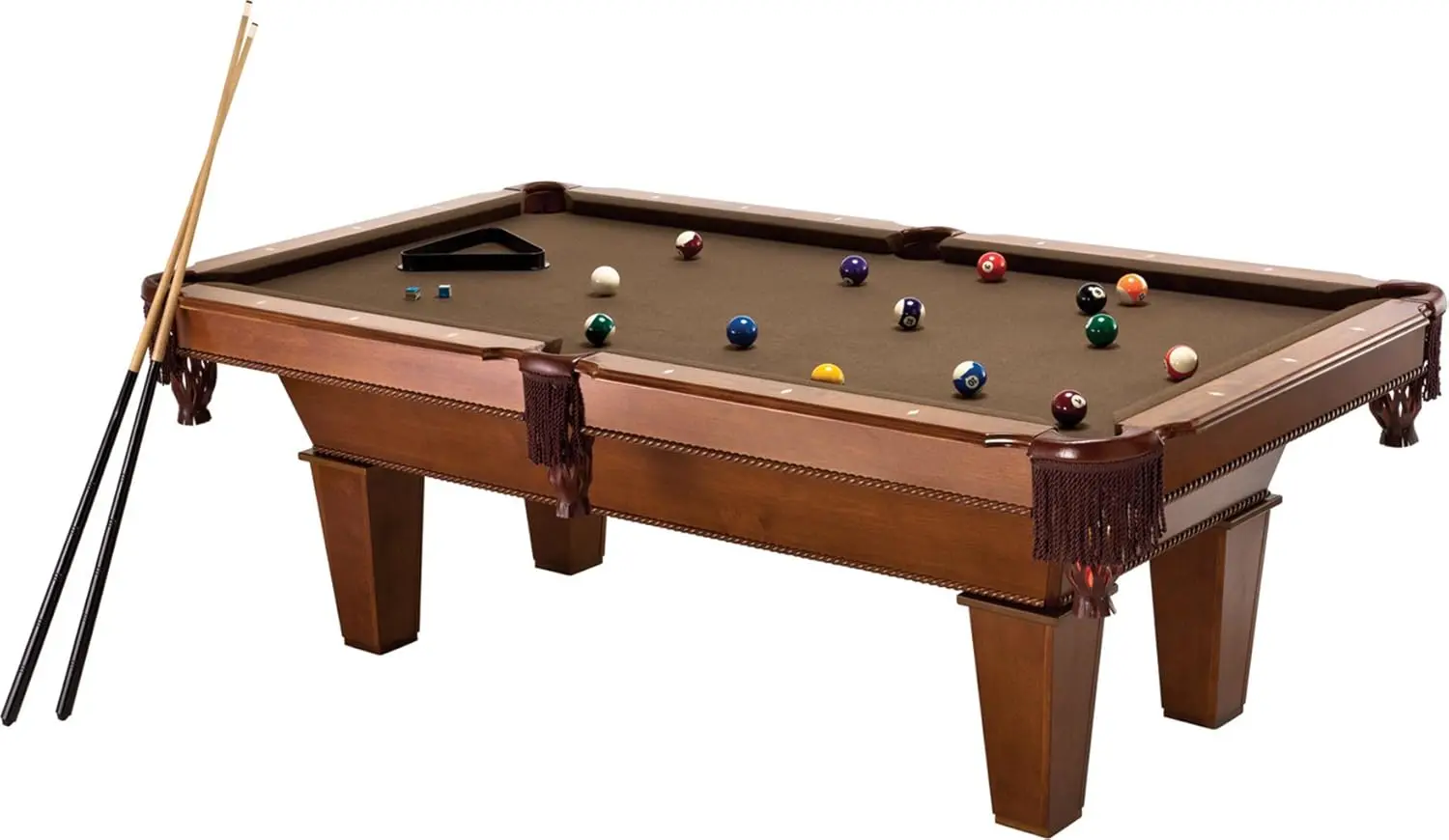 Pool Table with Classic Style Billiard Pockets & Contemporary Straight Legs, Oak Finish w/Bronze Colored Cloth Playing USA 5