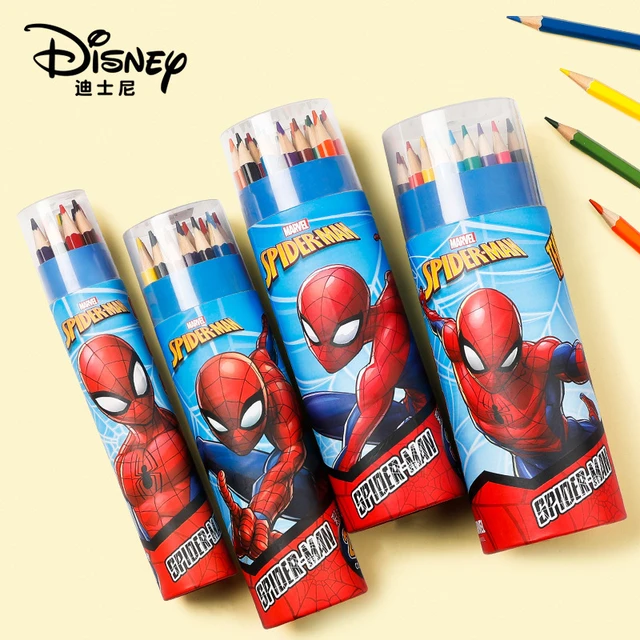 Disney Marvel 12/24 yağ renkli kalemler ahşap suluboya kalemler Spiderman  çizim kalem seti kırtasiye okul