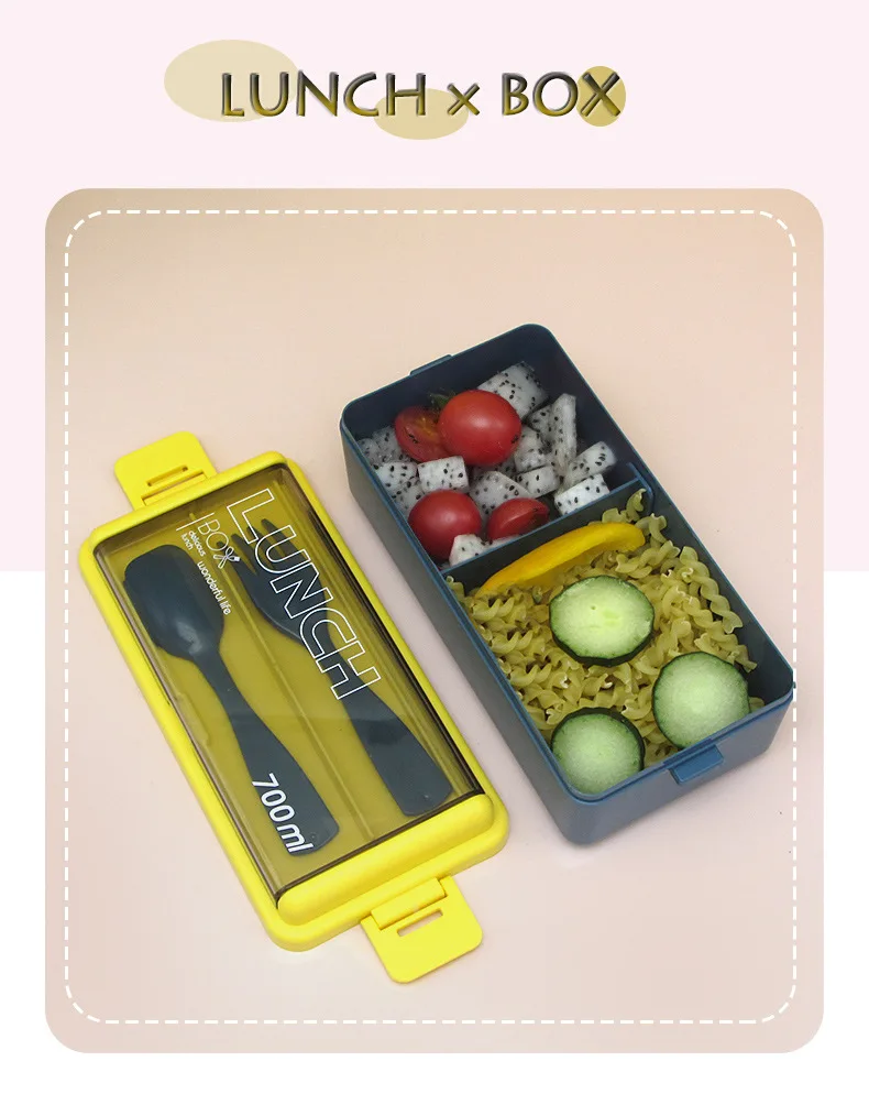 Airtight Lunch Box Portable Bento Box Food Grade Plastic With Fork Spoon Food Containers Lunch Fresh Bags Office 8 Airtight Lunch Box Portable Bento Box Food Grade Plastic With Fork Spoon Food Containers Lunch Fresh Bags Office