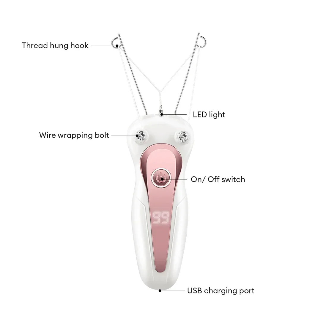 Mini Electric Cotton Thread Epilator For Women USB Rechargeable Female Facial Body Leg Mini Hair Remover Depilation LCD Display 6