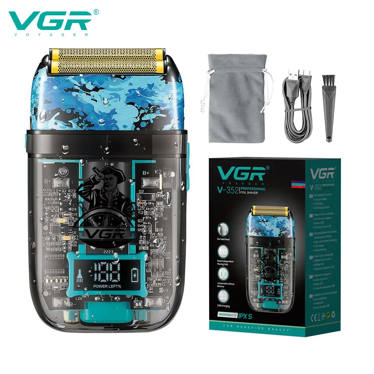 VGR 352 Personalized Graffiti Shaver Sharp Blade Deep Cleaning Hair Trimmer Multi functional Dual purpose Men's Shaver