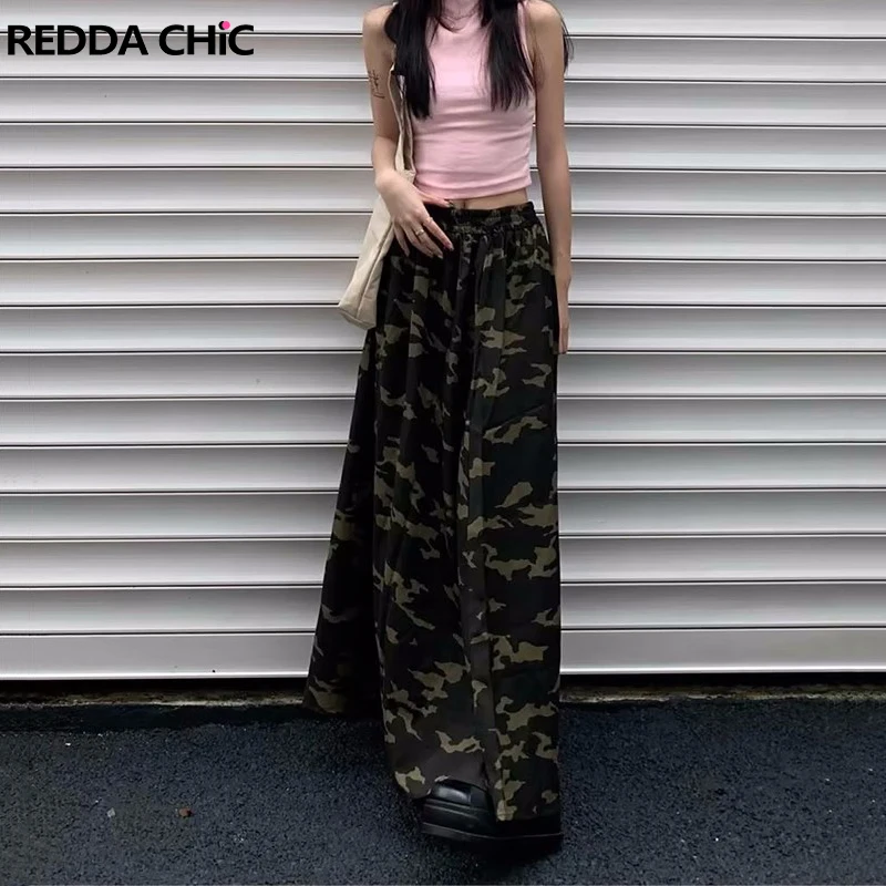 

REDDACHiC Tall Girl Friendly Long Jean Camouflage Skirt Elastic Waist Women Maxi Denim Skirt Cargo Floor Skirt Acubi Fashion Y2k